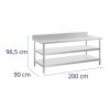 Stół ze stali nierdzewnej z półkami 200 x 90 x 16.5 cm ROYAL CATERING 10012658 RCAT-200/90-SPS3SH